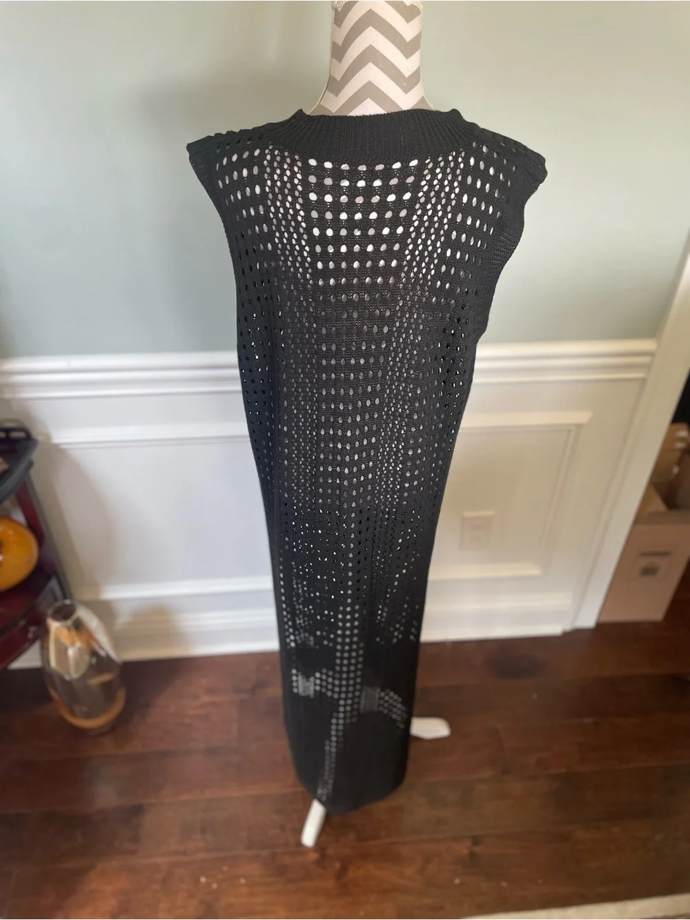 Black Crochet Maxi Dress Vest Size 2XL
